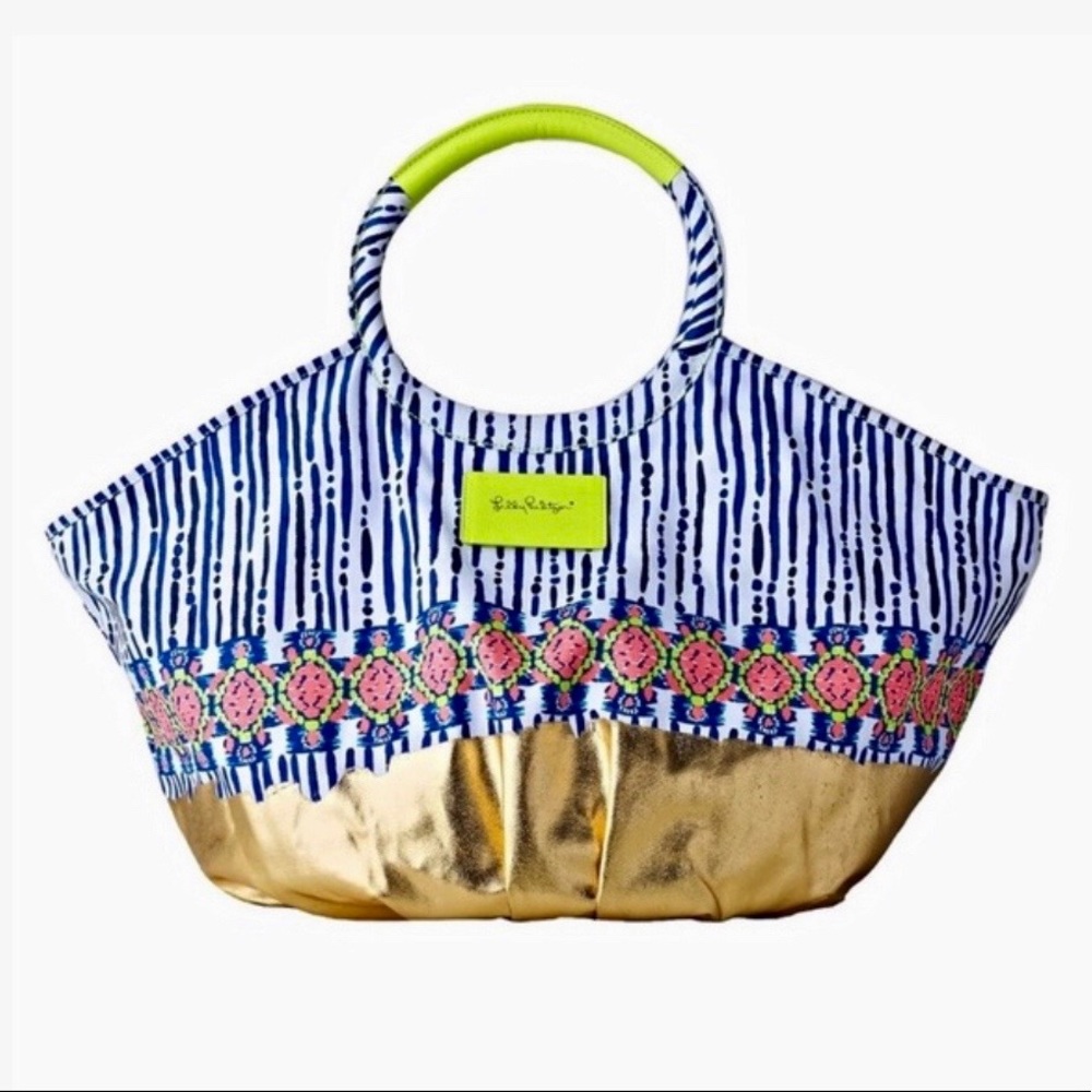 LILLY PULITZER beach bag / tote with zip top and round handles EUC